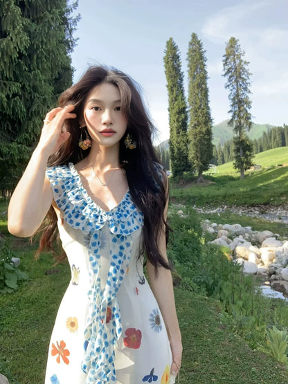 High-End Print Dress Sweet Dopamine Beach Resort Dress