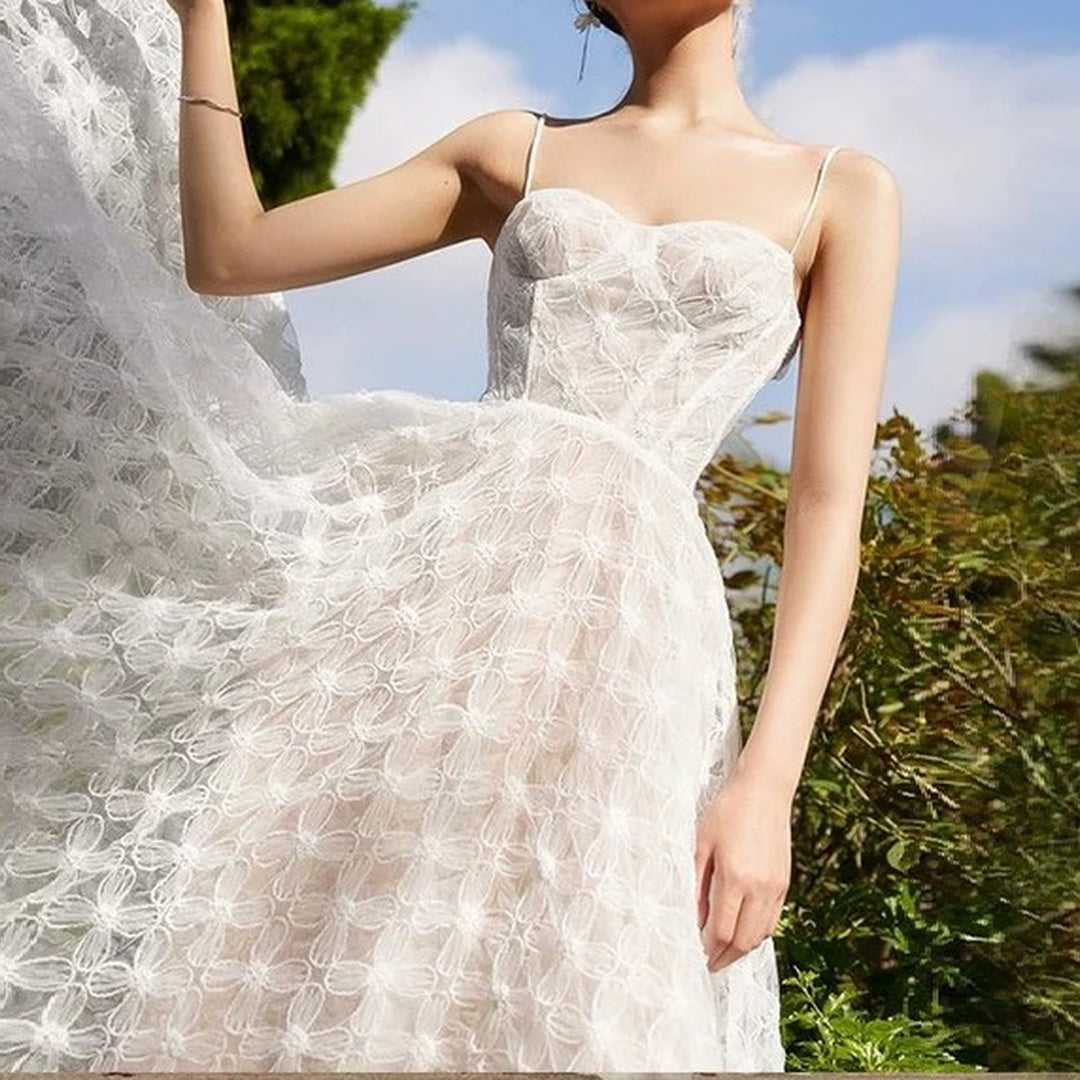 French White Tulle Mermaid Ballet Spaghetti Strap Cutout Gown Dress