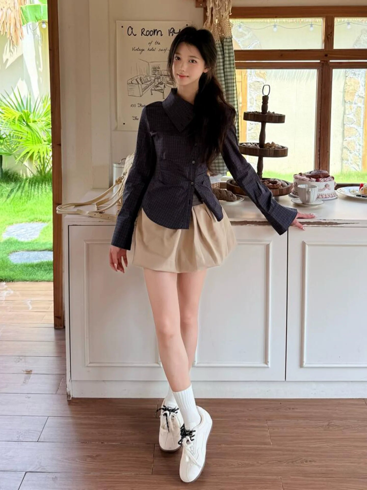 Academy Navy Asymmetric Long Sleeve Shirt for Early Autumn