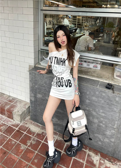 Summer Stretchy Letter Print Bodycon T-Shirt Dress