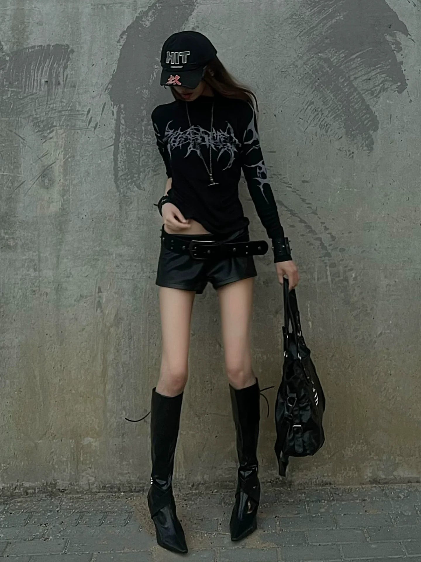 Y2K Black Fitted Long Sleeve Layering Top
