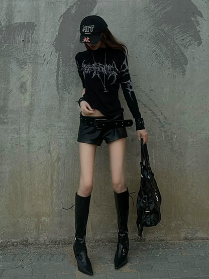 Y2K Black Fitted Long Sleeve Layering Top