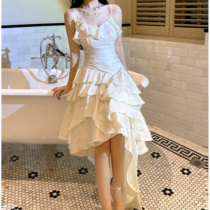 French Luxury Halter Birthday Ruffle Gown Dress