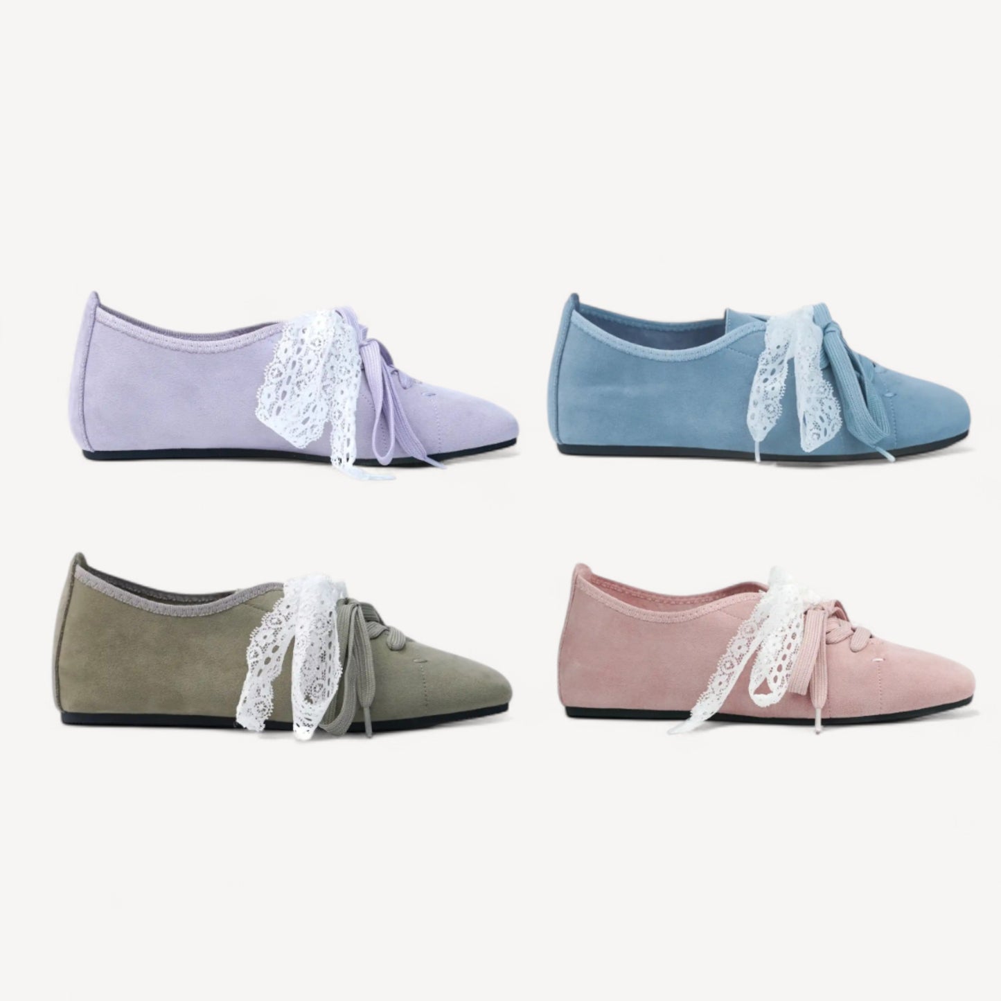 Lavender Suede Lace Strap Ballet Flats