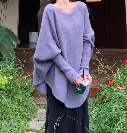 Lavender Loose Batwing Knit Sweater