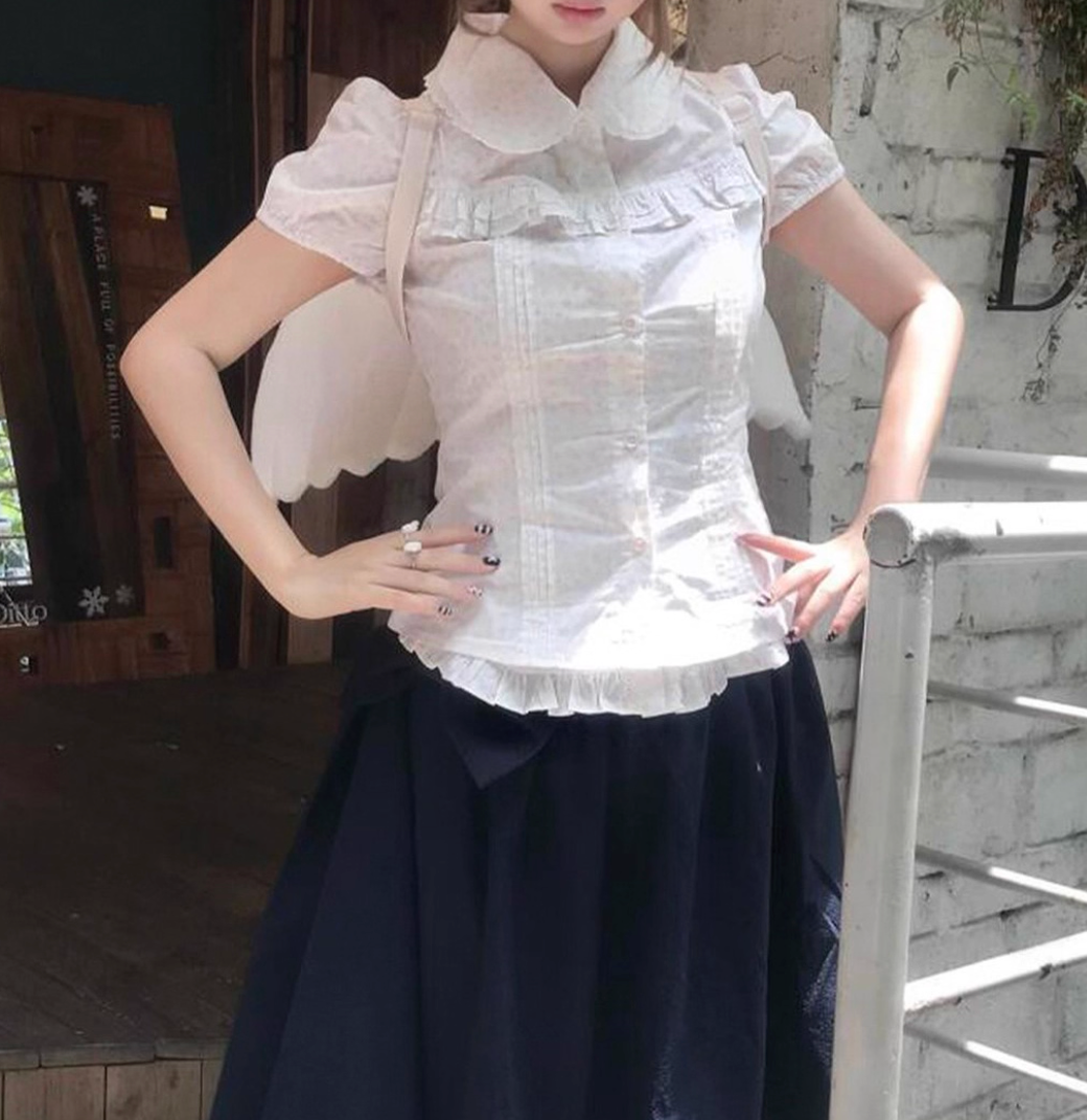 French Doll Collar Lace Trim Short Blouse