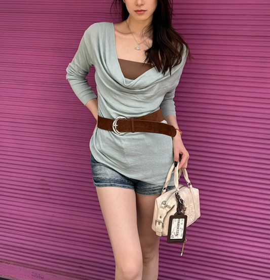 Vintage Slouchy Neck Knit Top
