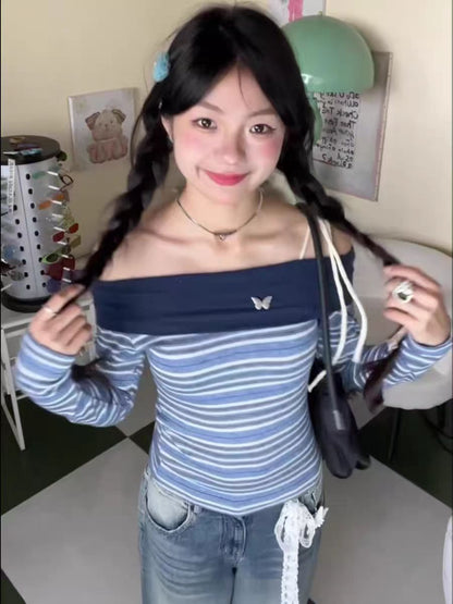American Striped Off-Shoulder Tee