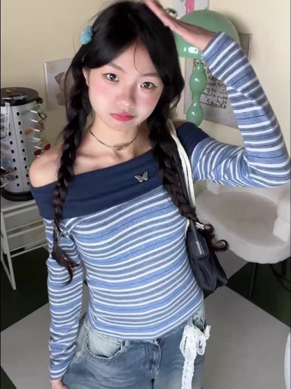 American Striped Off-Shoulder Tee