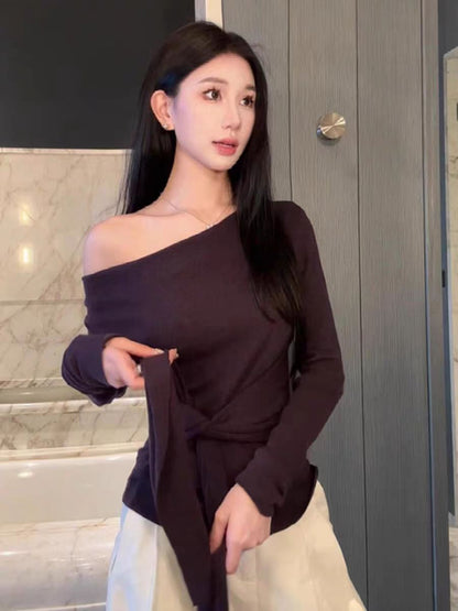 Pastel Purple Slash Shoulder Knit