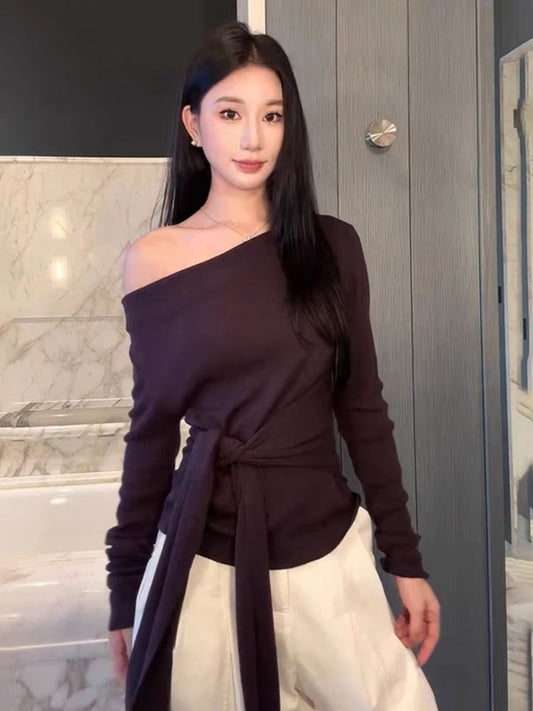 Pastel Purple Slash Shoulder Knit