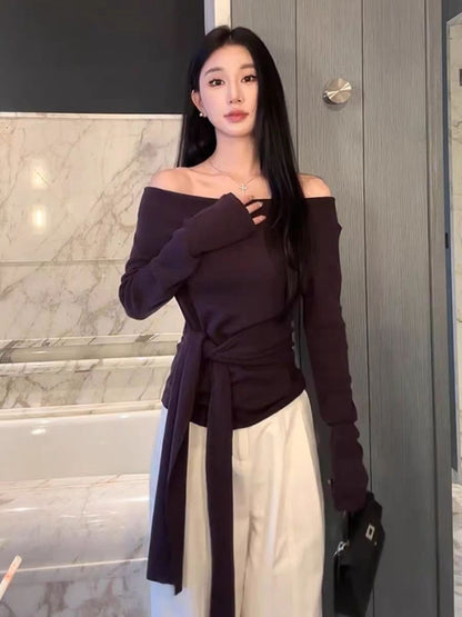 Pastel Purple Slash Shoulder Knit