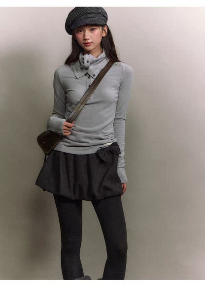 Korean Turtleneck Button Knit Top