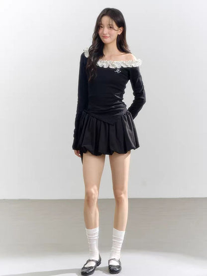 One Shoulder Lace Dot Tee