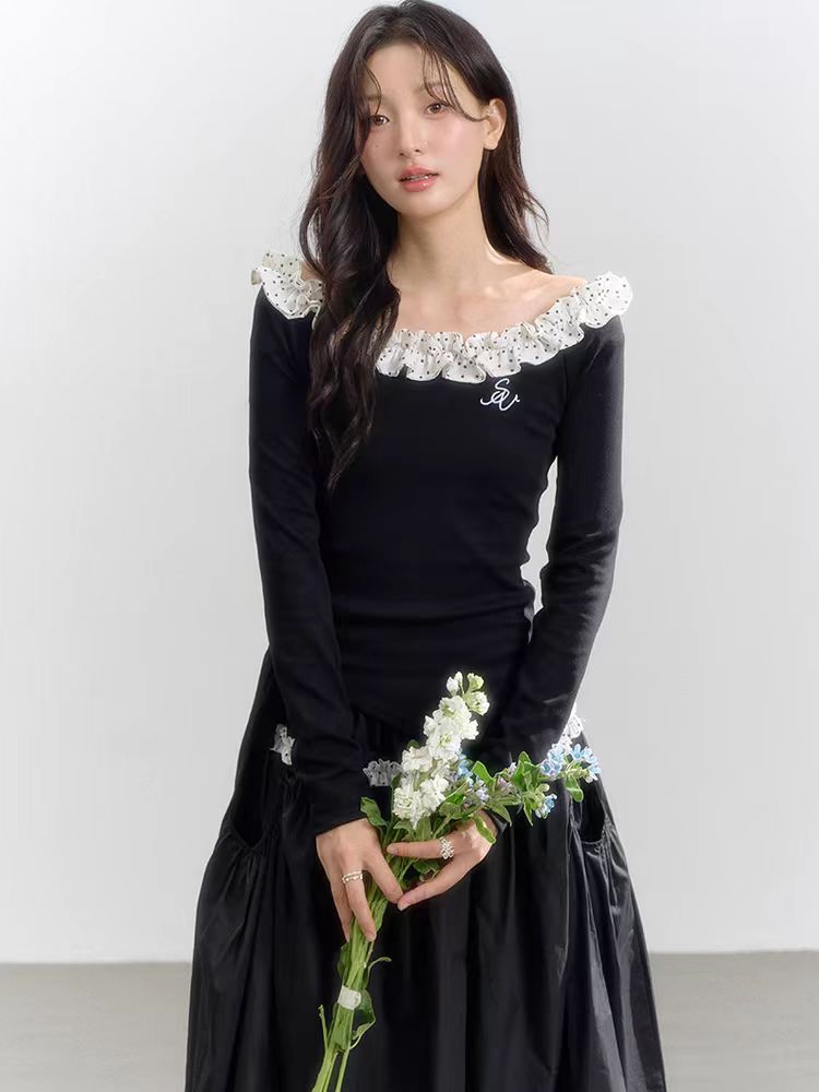 One Shoulder Lace Dot Tee