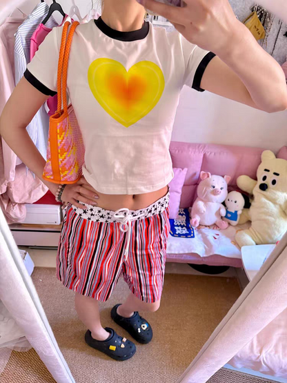 Colorblock Heart Crop Tee