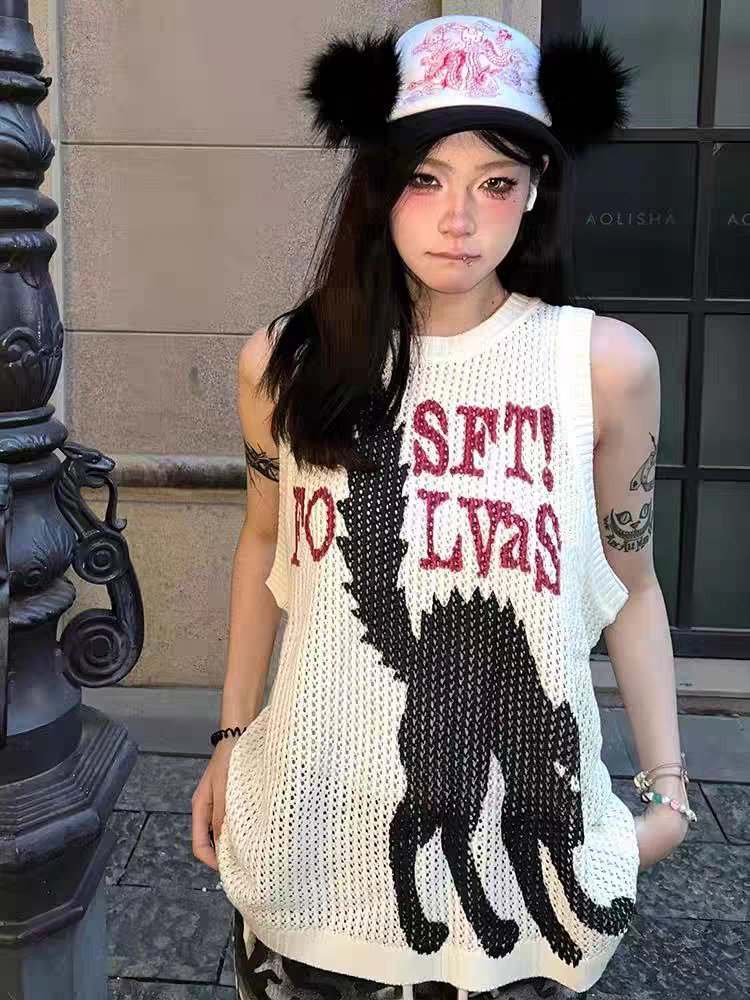 Vintage Letter Knit Vest