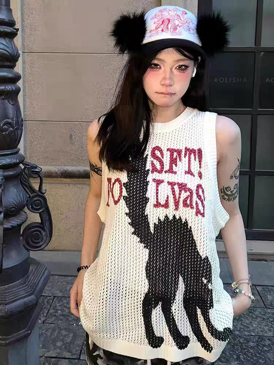 Vintage Letter Knit Vest