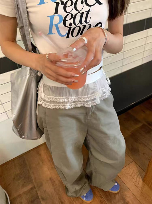 Vintage Lace Panel Cargo Pants