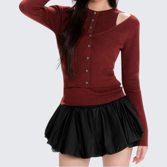 Apricot Fake Two-Piece Long-Sleeve Knitted Sweater For Women - Spring & Autumn