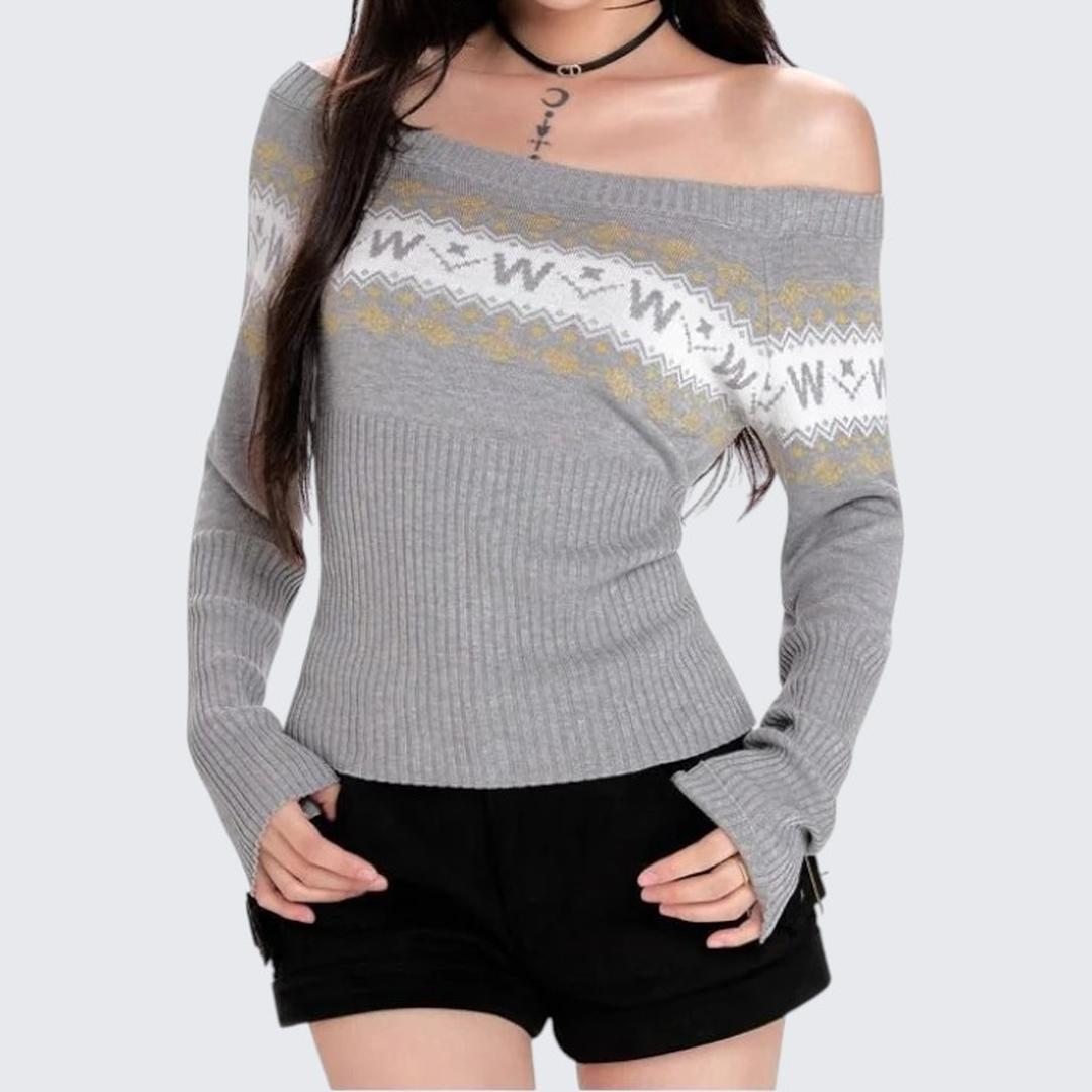 Apricot One - Shoulder Long - Sleeve Knitted Sweater For Women - Spring & Autumn - tutufox - 