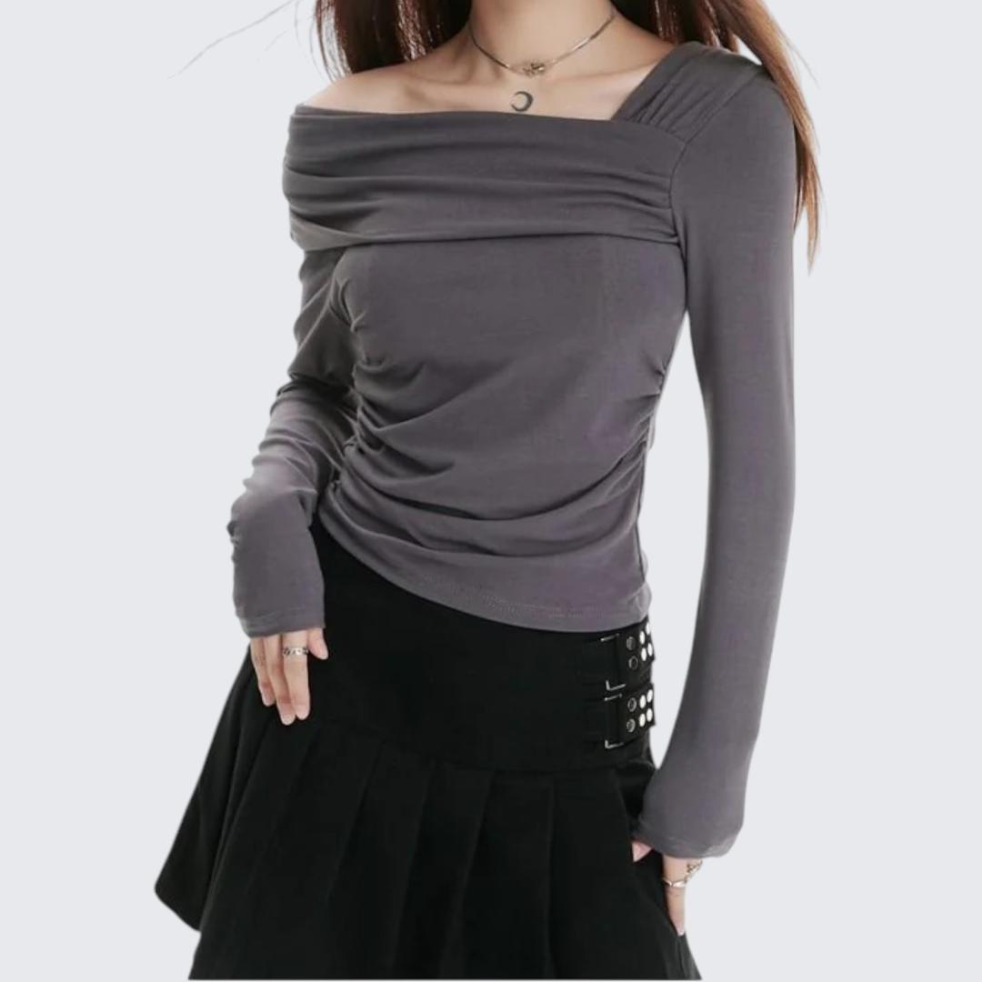 Autumn Korean-Style One-Shoulder Long-Sleeve T-Shirt
