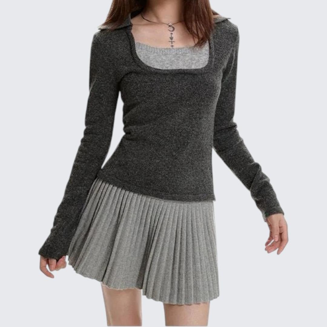 Autumn & Winter Fake Two - Piece Contrast Long - Sleeve Sweater - tutufox - 