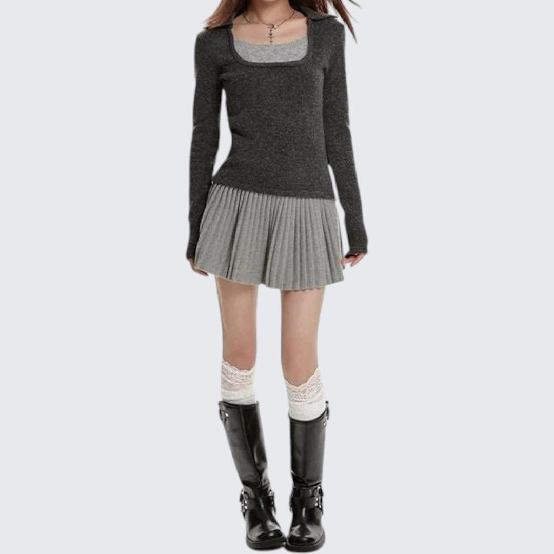 Autumn & Winter Fake Two - Piece Contrast Long - Sleeve Sweater - tutufox - 
