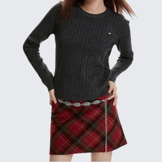 Autumn & Winter Twist-Knit Long-Sleeve Round-Neck Sweater