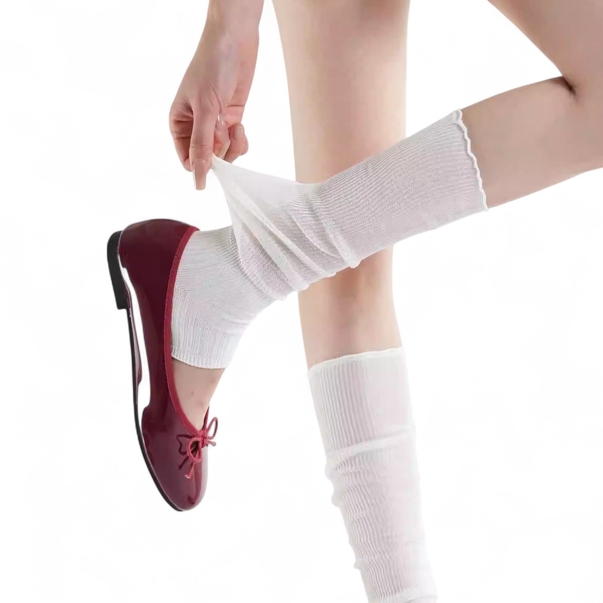 Balletcore Layers Ribbed Stirrup Crew Socks - tutufox - 