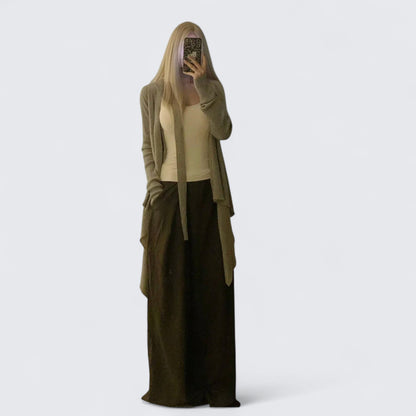 Beige Vest with Gray Cardigan and Brown Wide Pants Y2K Three - Piece - tutufox - 