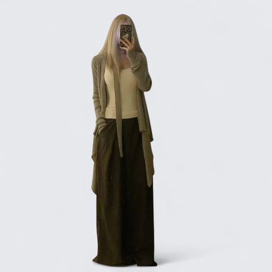 Beige Vest with Gray Cardigan and Brown Wide Pants Y2K Three - Piece - tutufox - 