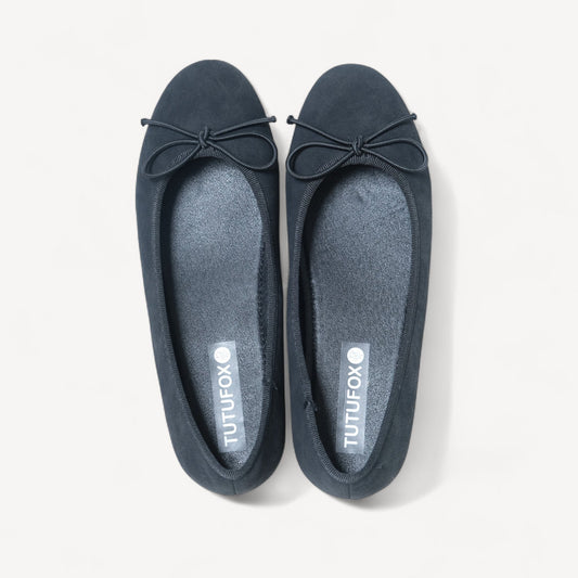 black almond toe bow ballet flats front view  