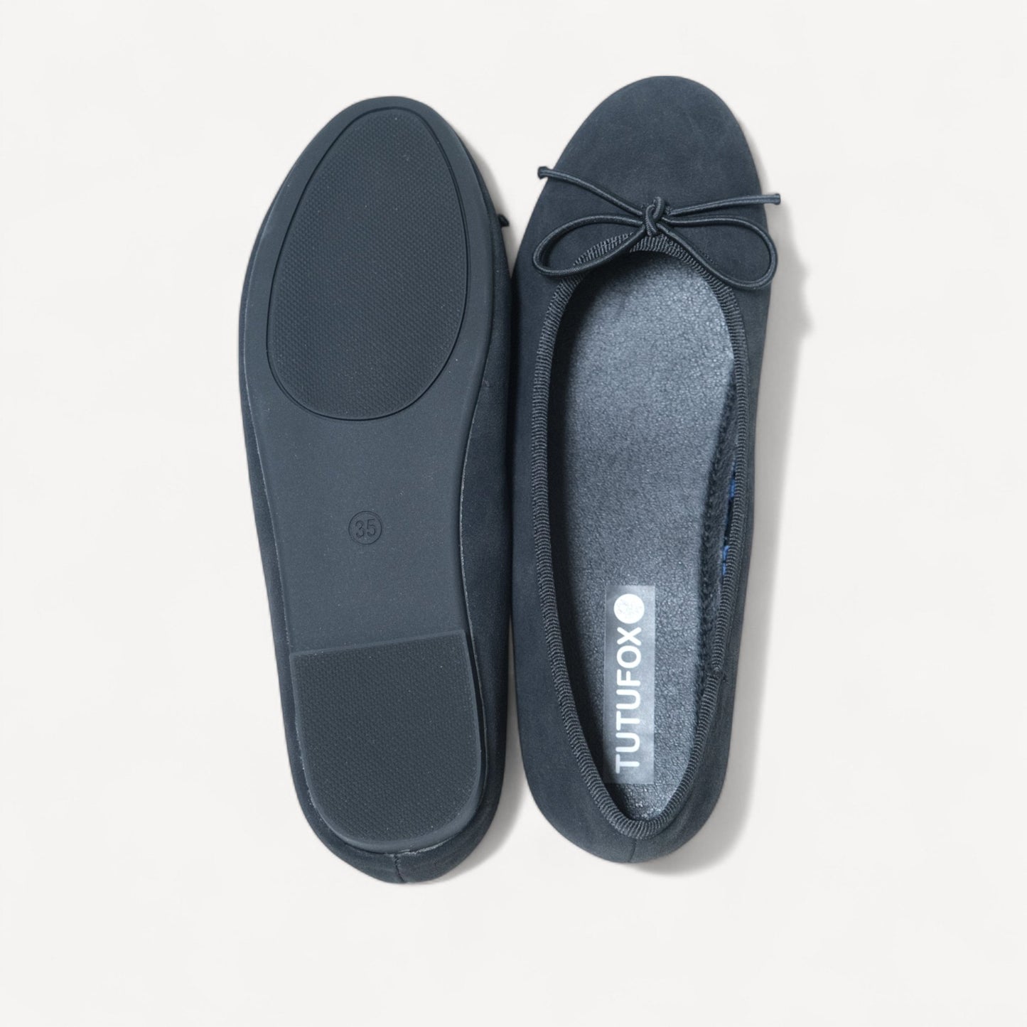 black almond toe bow ballet flats sole view  
