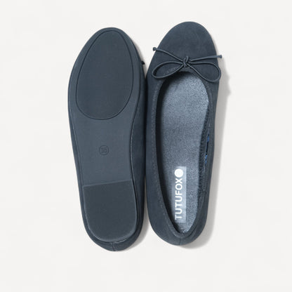 black almond toe bow ballet flats sole view  