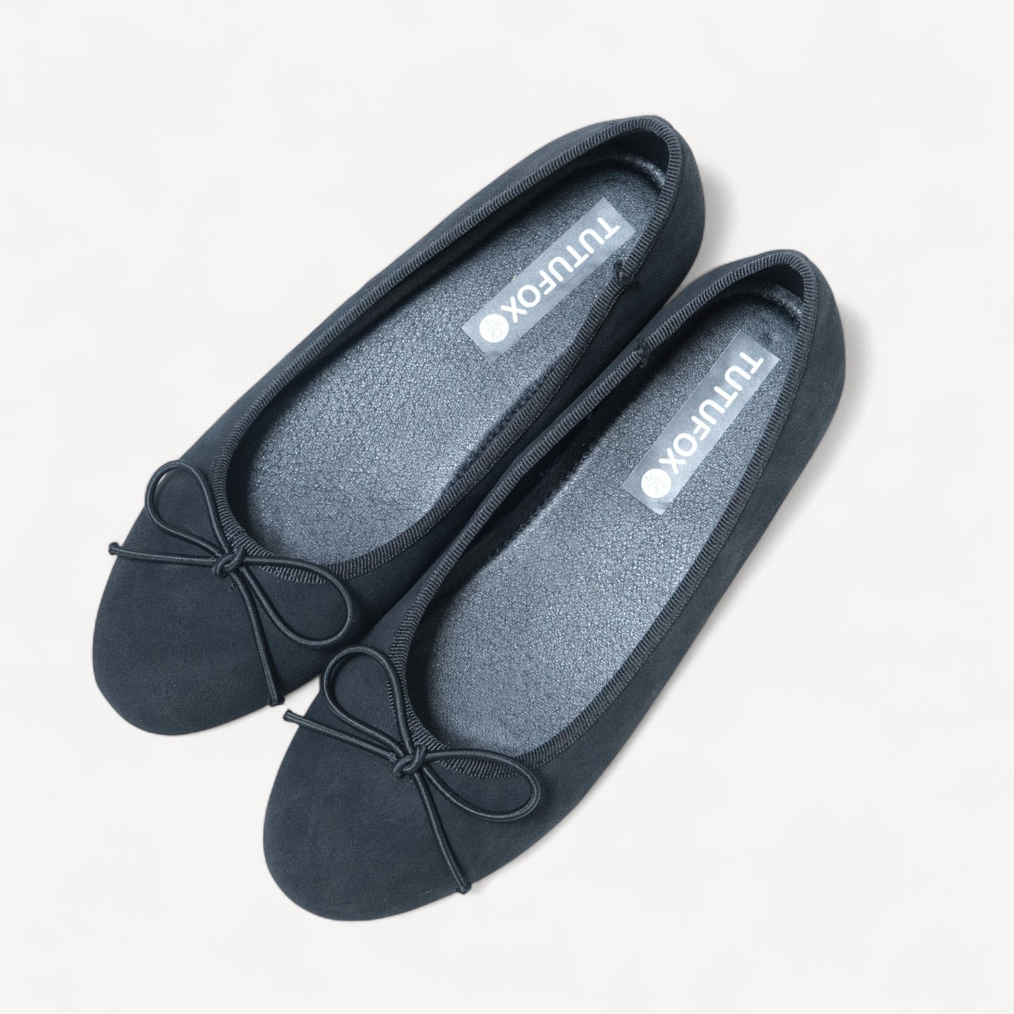 black almond toe bow ballet flats oblique view  