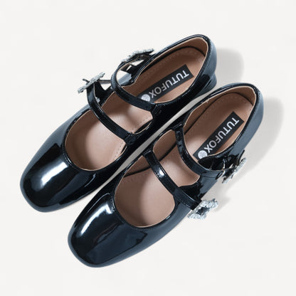Black Ballet Mary Jane Double Strap Flats - tutufox - shoes