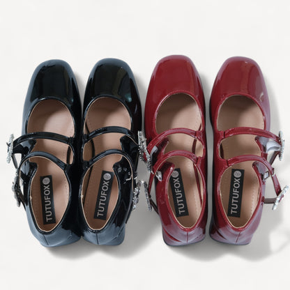 Black Ballet Mary Jane Double Strap Flats - tutufox - shoes