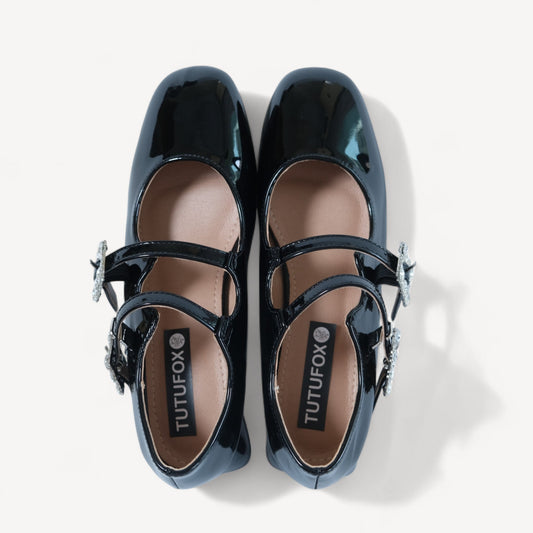 Black Ballet Mary Jane Double Strap Flats - tutufox - shoes