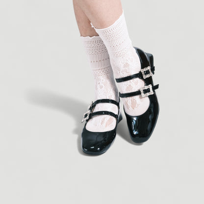 Black Ballet Mary Jane Double Strap Flats - tutufox - shoes