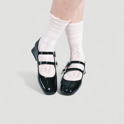 Black Ballet Mary Jane Double Strap Flats - tutufox - shoes