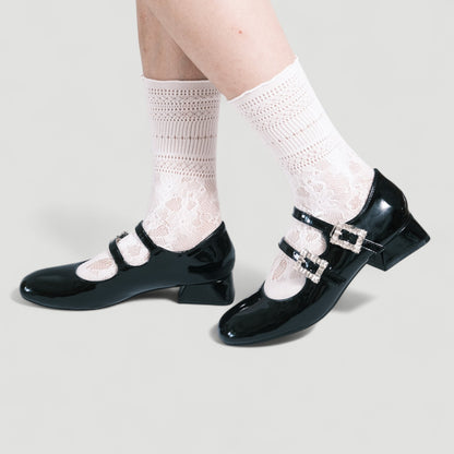Black Ballet Mary Jane Double Strap Flats - tutufox - shoes