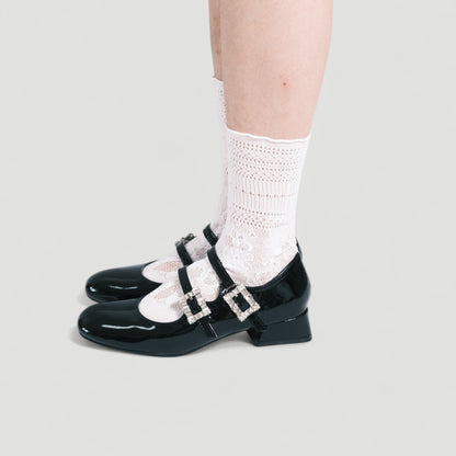 Black Ballet Mary Jane Double Strap Flats - tutufox - shoes