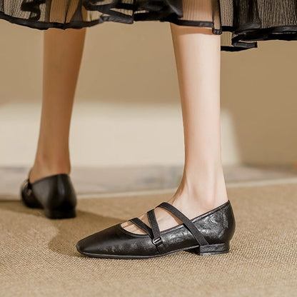 leather mary janes for women brown model posing