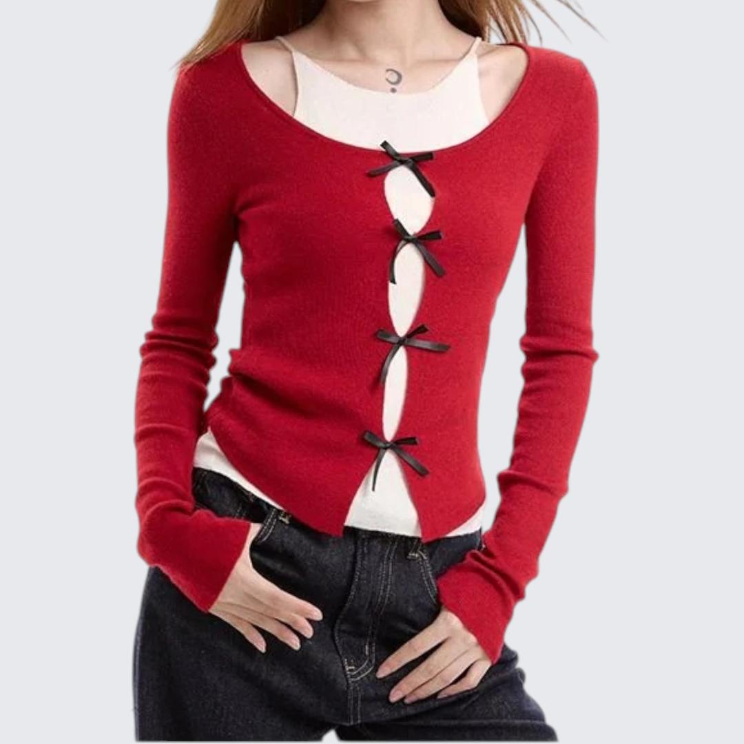Black Fake Two-Piece Long-Sleeve Knitted Sweater For Women - Spring & Autumn