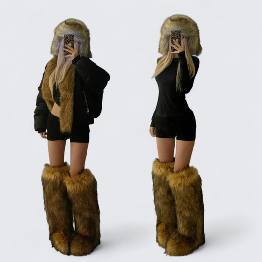 Black Furry Short Down Coat with Top and Shorts Y2K Three - Piece Set - tutufox - 