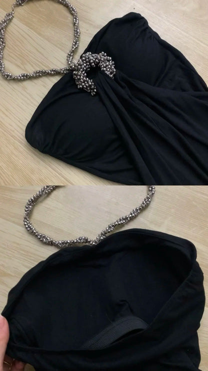 Black Halter Neck Bodycon Mini Dress Y2K Dress - tutufox - 