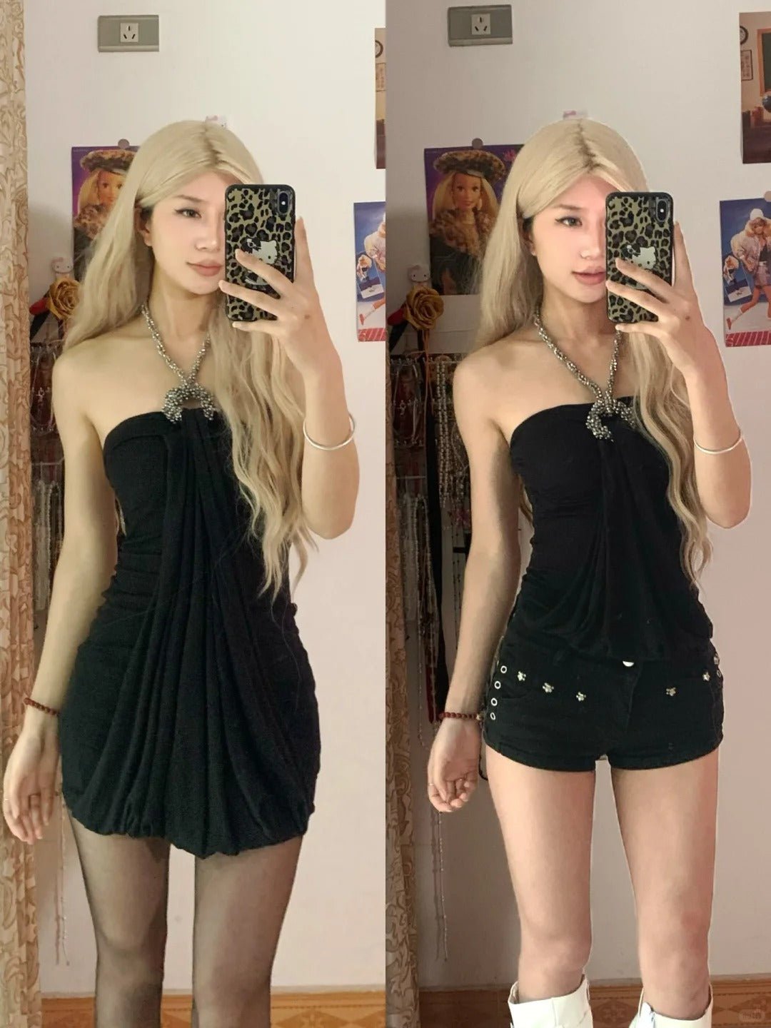 Black Halter Neck Bodycon Mini Dress Y2K Dress - tutufox - 