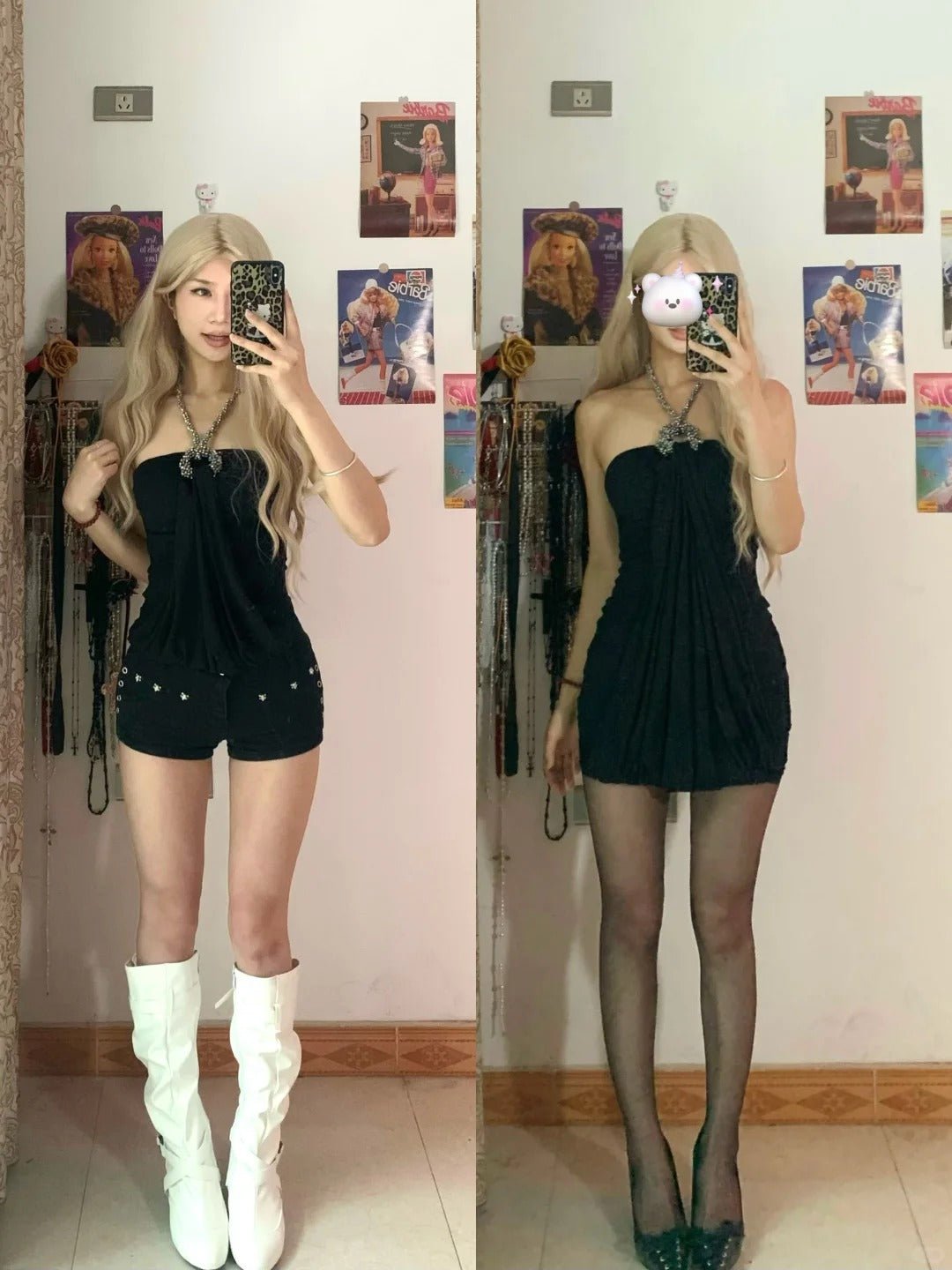 Black Halter Neck Bodycon Mini Dress Y2K Dress - tutufox - 