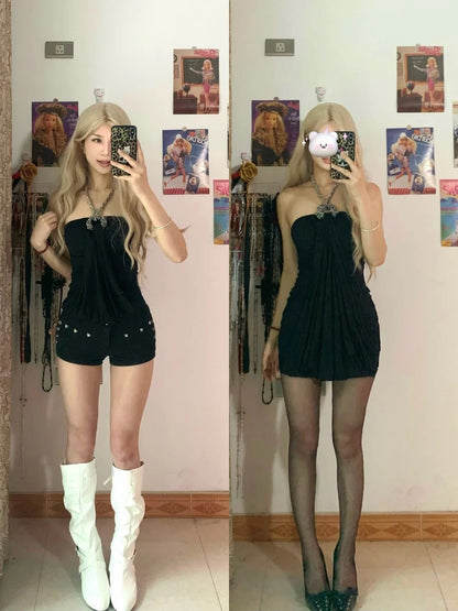 Black Halter Neck Bodycon Mini Dress Y2K Dress - tutufox - 